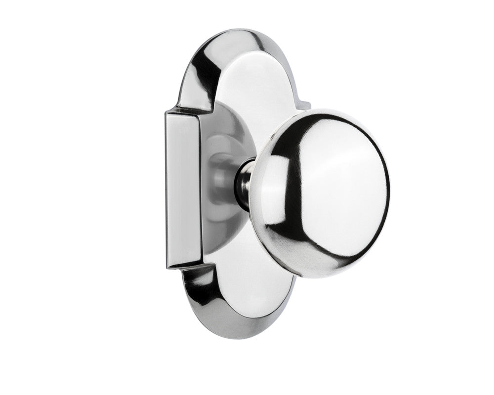 Nostalgic 712829: Cottage Backplate w/New York Knob Passage Door Set - Bright Chrome