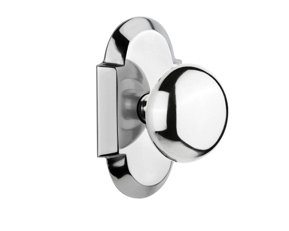 Nostalgic 712829: Cottage Backplate w/New York Knob Passage Door Set - Bright Chrome