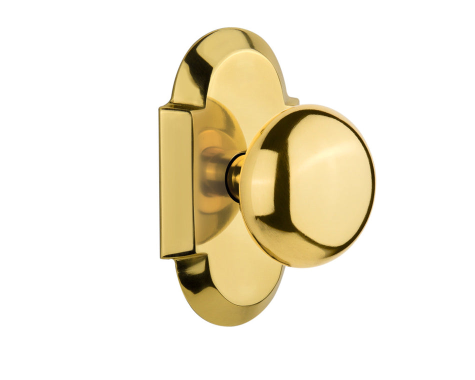 Nostalgic 712831: Cottage Backplate w/New York Knob Passage Door Set - Polished Brass