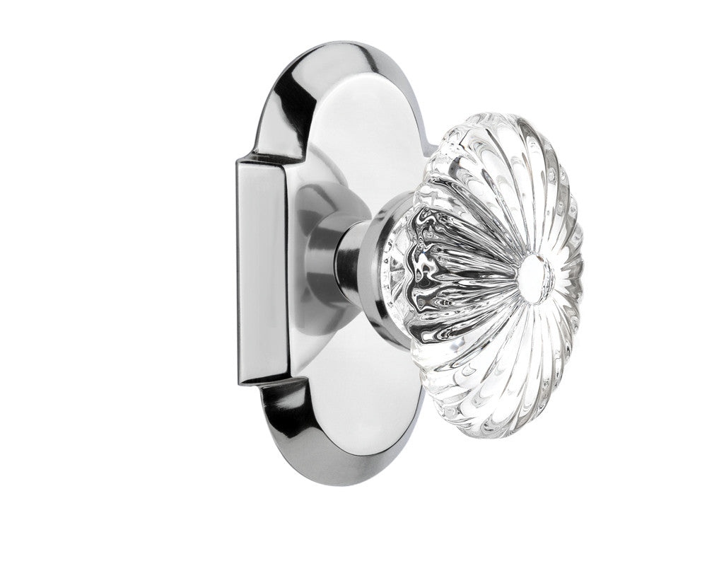 Nostalgic 712843: Cottage Backplate w/Oval Fluted Clear Glass Crystal Knob Passage Door Set - Bright Chrome