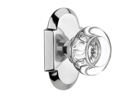 Nostalgic 712850: Cottage Backplate w/Round Clear Glass Crystal Knob Passage Door Set - Bright Chrome