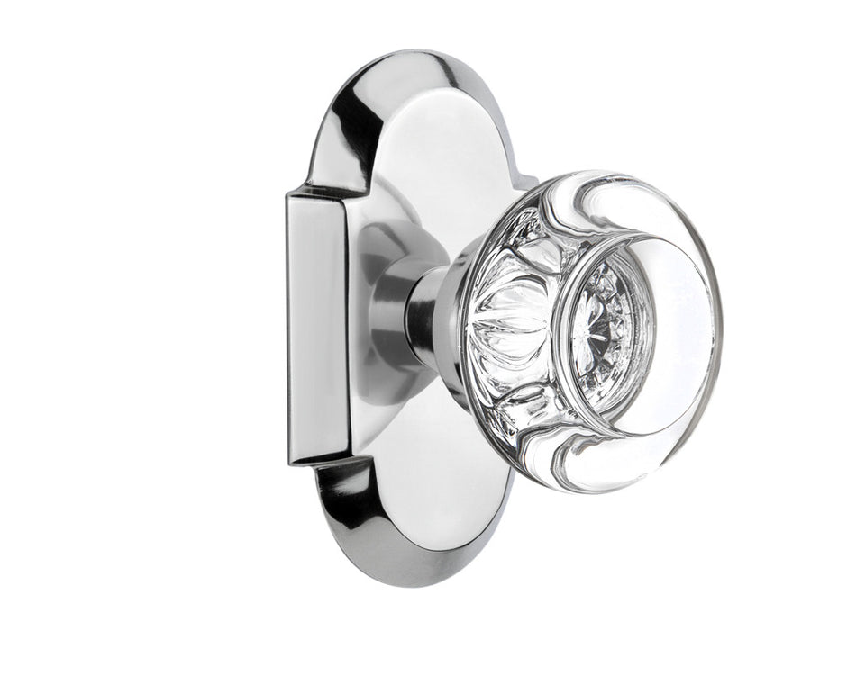 Nostalgic 712850: Cottage Backplate w/Round Clear Glass Crystal Knob Passage Door Set - Bright Chrome