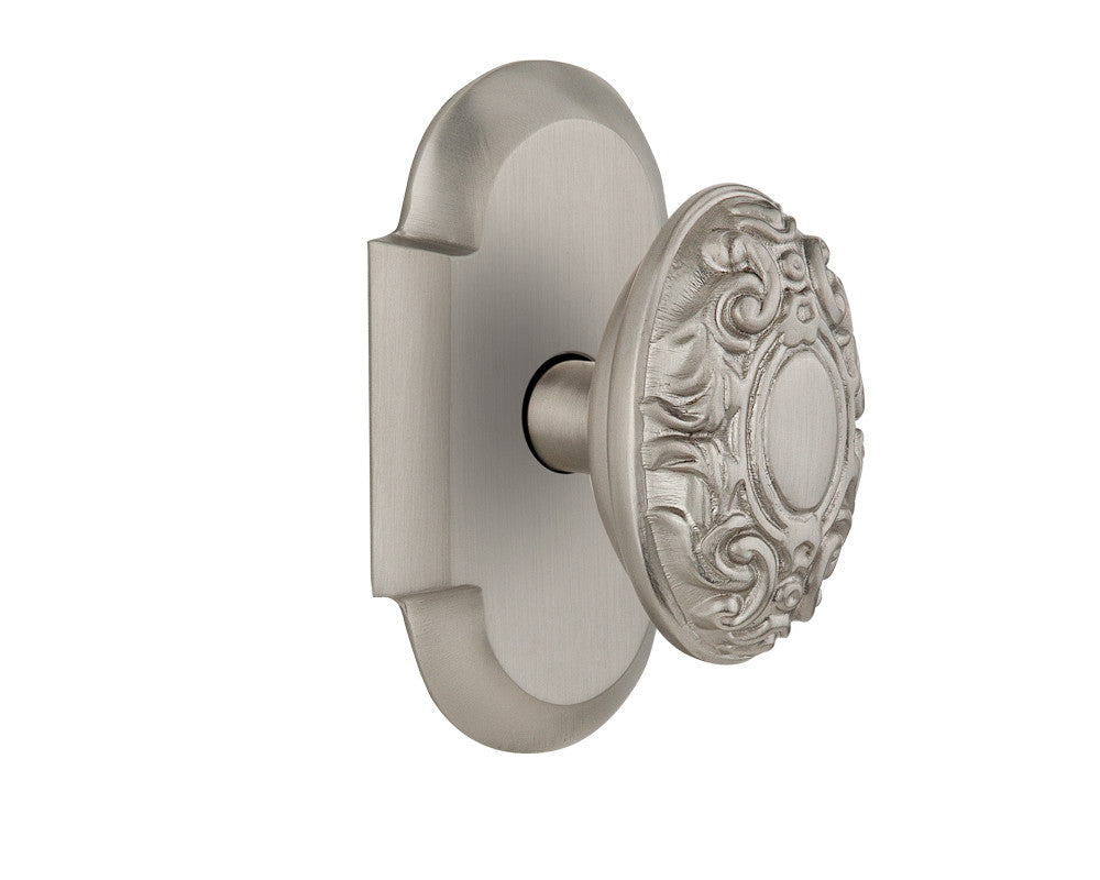 Nostalgic 712866: Cottage Backplate w/Victorian Knob Passage Door Set - Satin Nickel