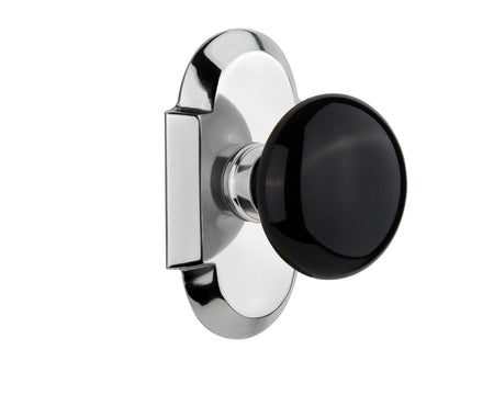 Nostalgic 712877: Cottage Backplate w/Black Porcelain Knob Passage Door Set - Bright Chrome