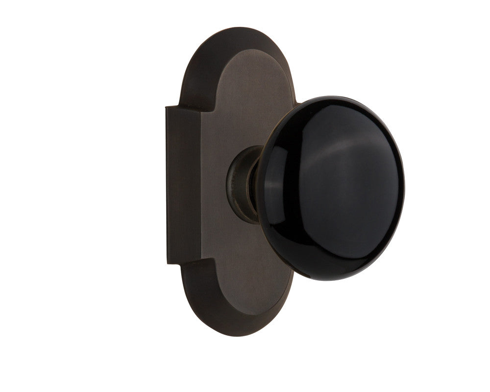Nostalgic 712878: Cottage Backplate w/Black Porcelain Knob Passage Door Set - Oil-Rubbed Bronze