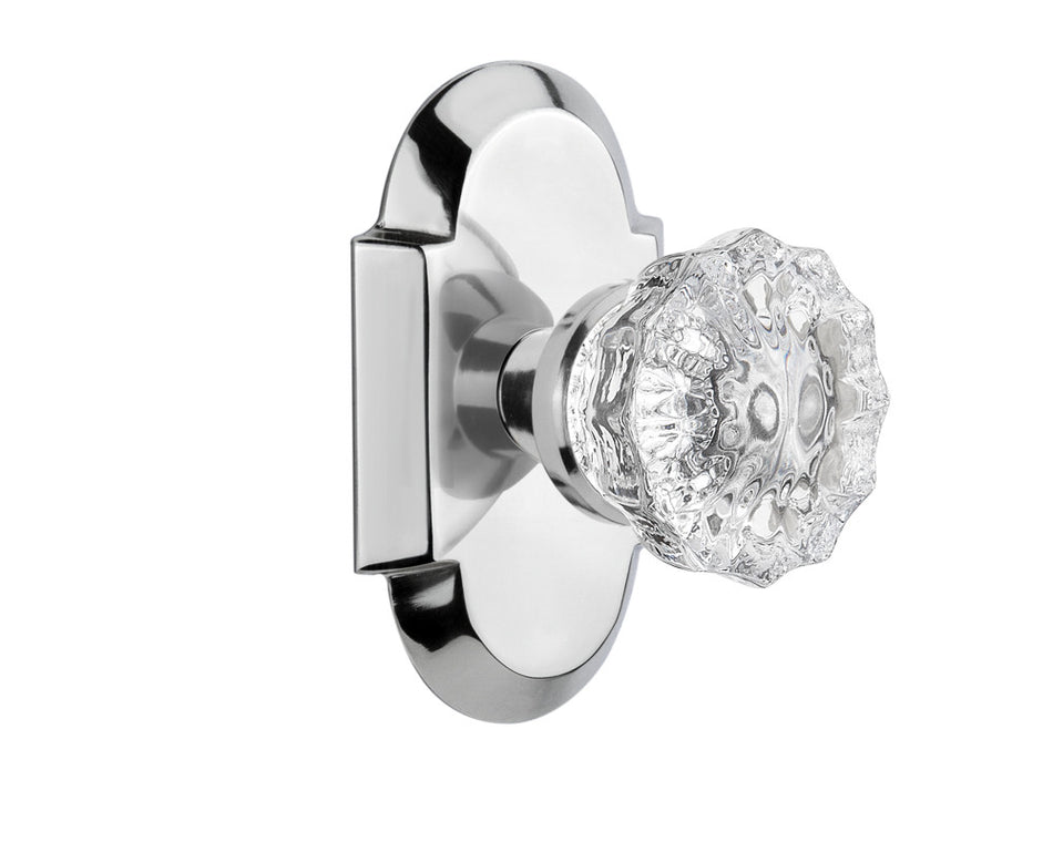 Nostalgic 712898: Cottage Backplate w/Clear Crystal Glass Knob Privacy Door Set - Bright Chrome