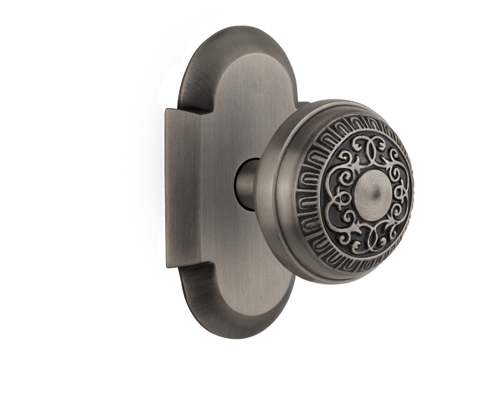 Nostalgic 712904: Cottage Backplate w/Egg & Dart Knob Privacy Door Set - Antique Pewter