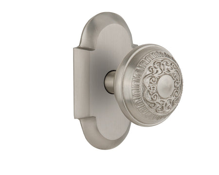 Nostalgic 712907: Cottage Backplate w/Egg & Dart Knob Privacy Door Set - Satin Nickel