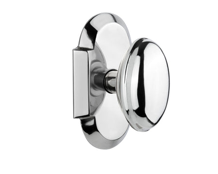 Nostalgic 712912: Cottage Backplate w/Homestead Knob Privacy Door Set - Bright Chrome