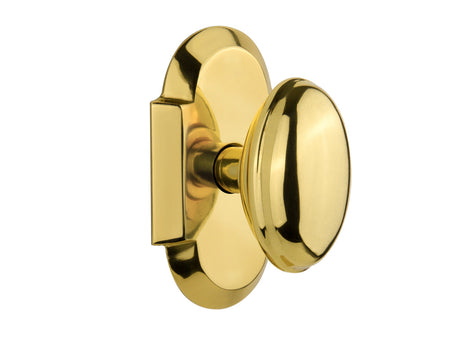 Nostalgic 712914: Cottage Backplate w/Homestead Knob Privacy Door Set - Polished Brass