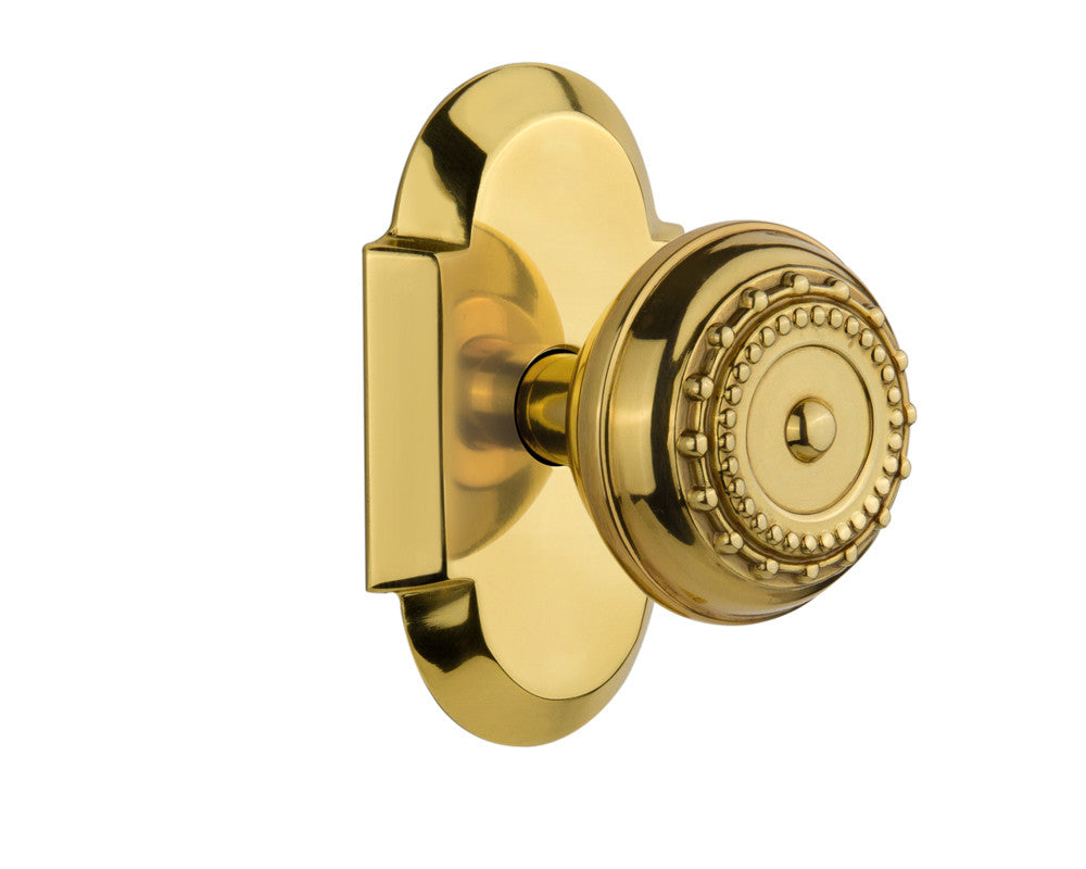 Nostalgic 712920: Cottage Backplate w/Meadows Knob Privacy Door Set - Polished Brass