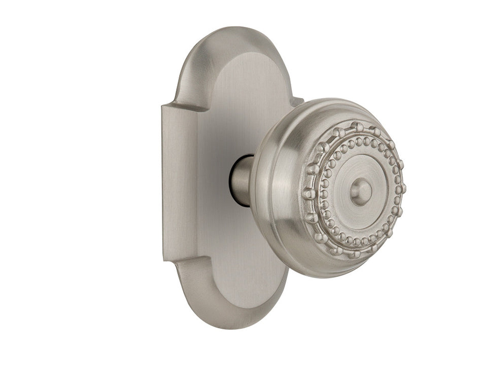 Nostalgic 712921: Cottage Backplate w/Meadows Knob Privacy Door Set - Satin Nickel