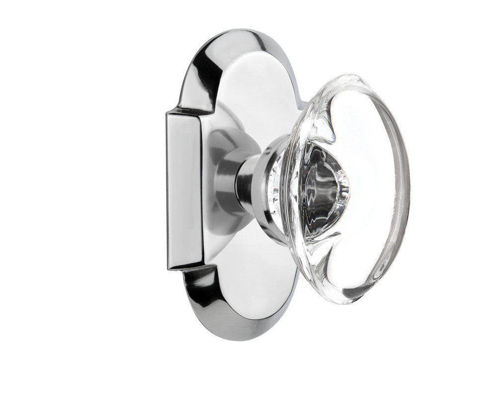Nostalgic 712932: Cottage Backplate w/Oval Clear Glass Crystal Knob Privacy Door Set - Bright Chrome
