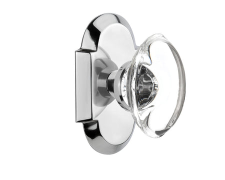 Nostalgic 712932: Cottage Backplate w/Oval Clear Glass Crystal Knob Privacy Door Set - Bright Chrome