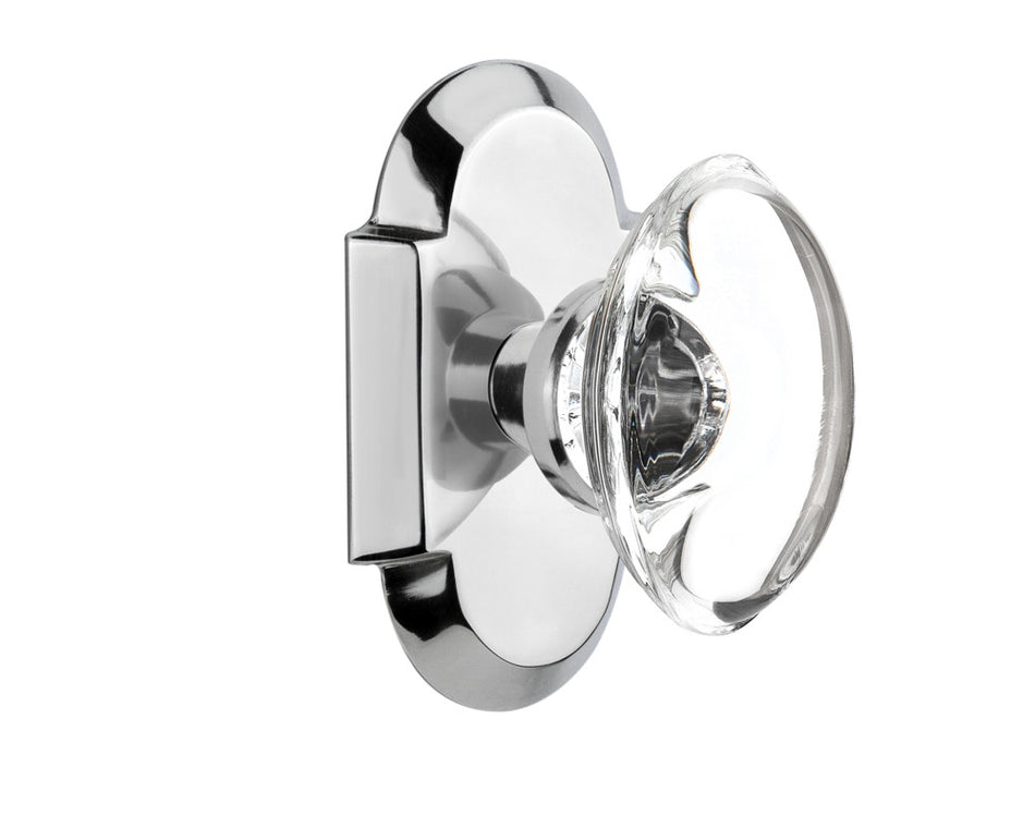 Nostalgic 712932: Cottage Backplate w/Oval Clear Glass Crystal Knob Privacy Door Set - Bright Chrome