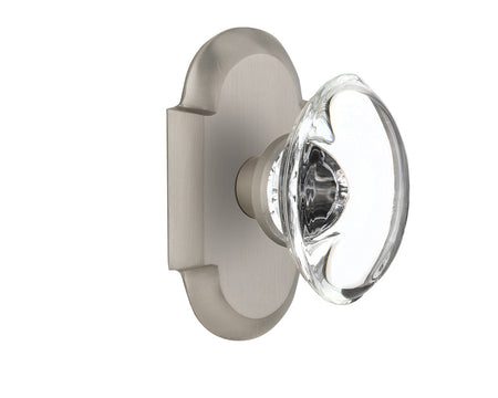 Nostalgic 712935: Cottage Backplate w/Oval Clear Glass Crystal Knob Privacy Door Set - Satin Nickel