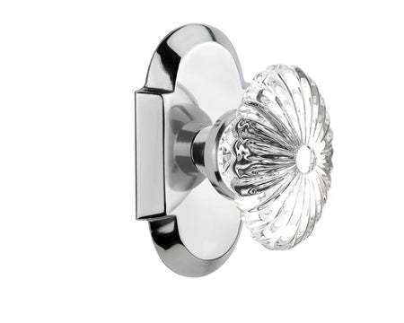 Nostalgic 712939: Cottage Backplate w/Oval Fluted Clear Glass Crystal Knob Privacy Door Set - Bright Chrome