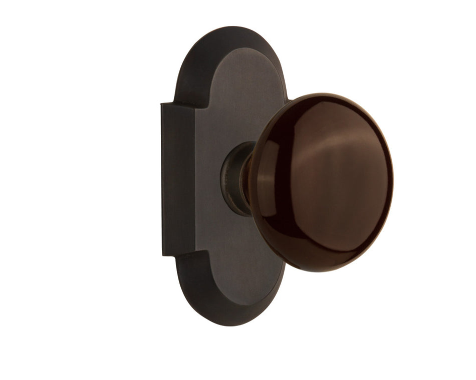 Nostalgic 712981: Cottage Backplate w/Brown Porcelain Knob Privacy Door Set - Oil-Rubbed Bronze