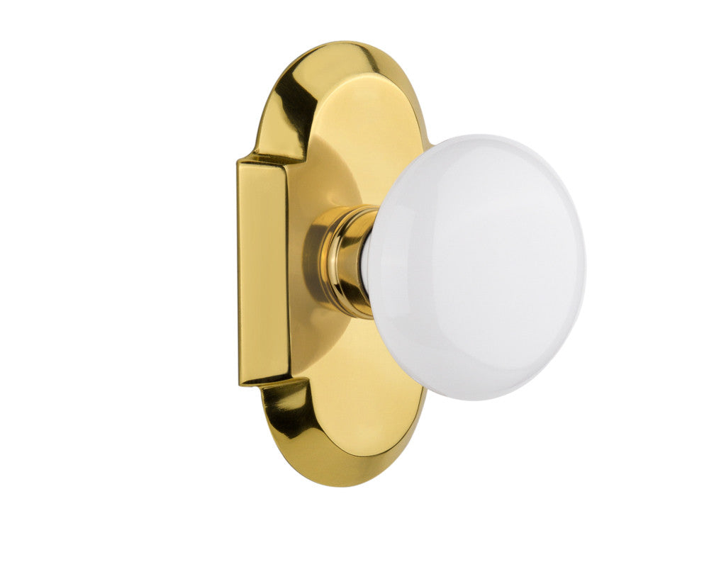 Nostalgic 712989: Cottage Backplate w/White Porcelain Knob Privacy Door Set - Polished Brass