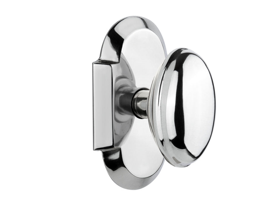 Nostalgic 713008: Cottage Backplate w/Homestead Knob Single Dummy Door Set - Bright Chrome