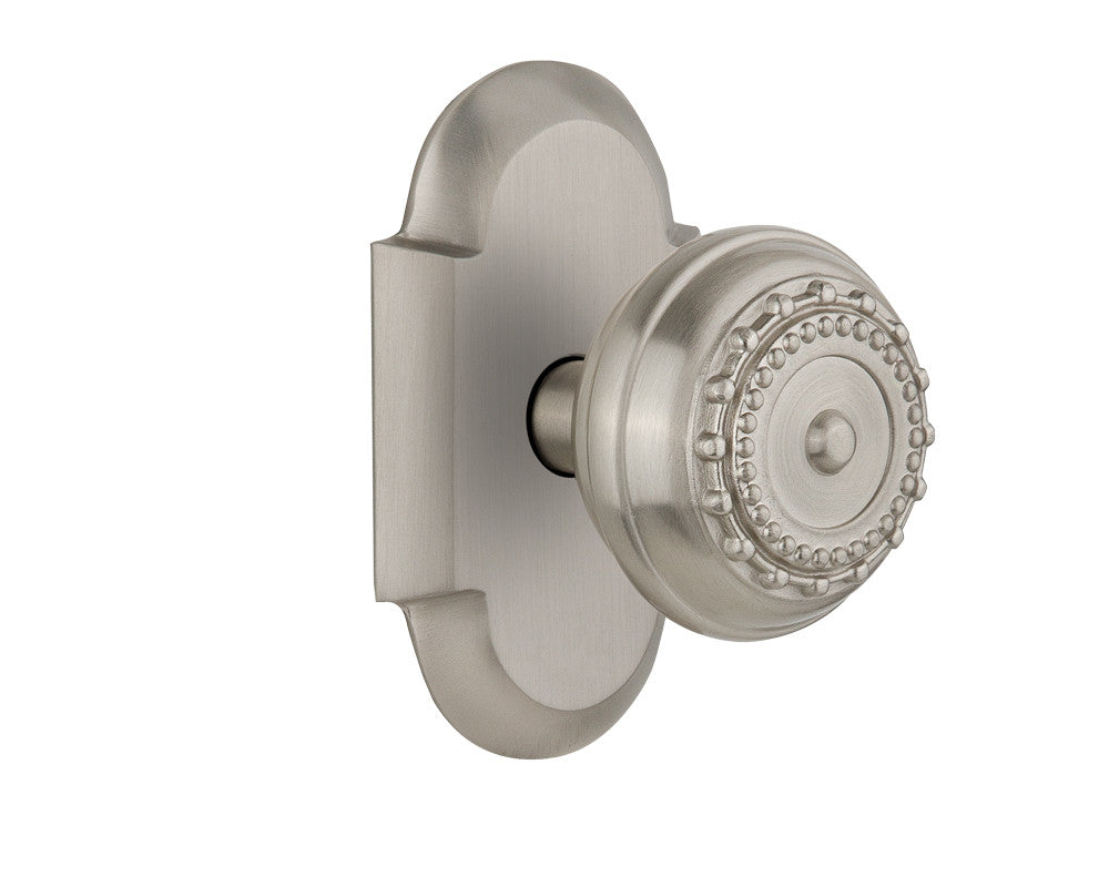 Nostalgic 713017: Cottage Backplate w/Meadows Knob Single Dummy Door Set - Satin Nickel