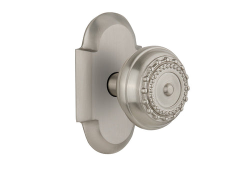 Nostalgic 713017: Cottage Backplate w/Meadows Knob Single Dummy Door Set - Satin Nickel
