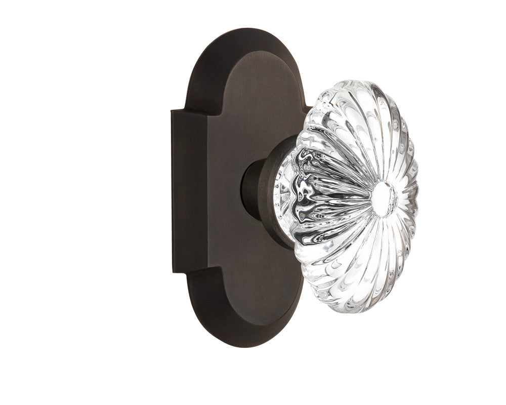 Nostalgic 713036: Cottage Backplate w/Oval Fluted Clear Glass Crystal Knob Single Dummy Door Set - Oil-Rubbed Bronze