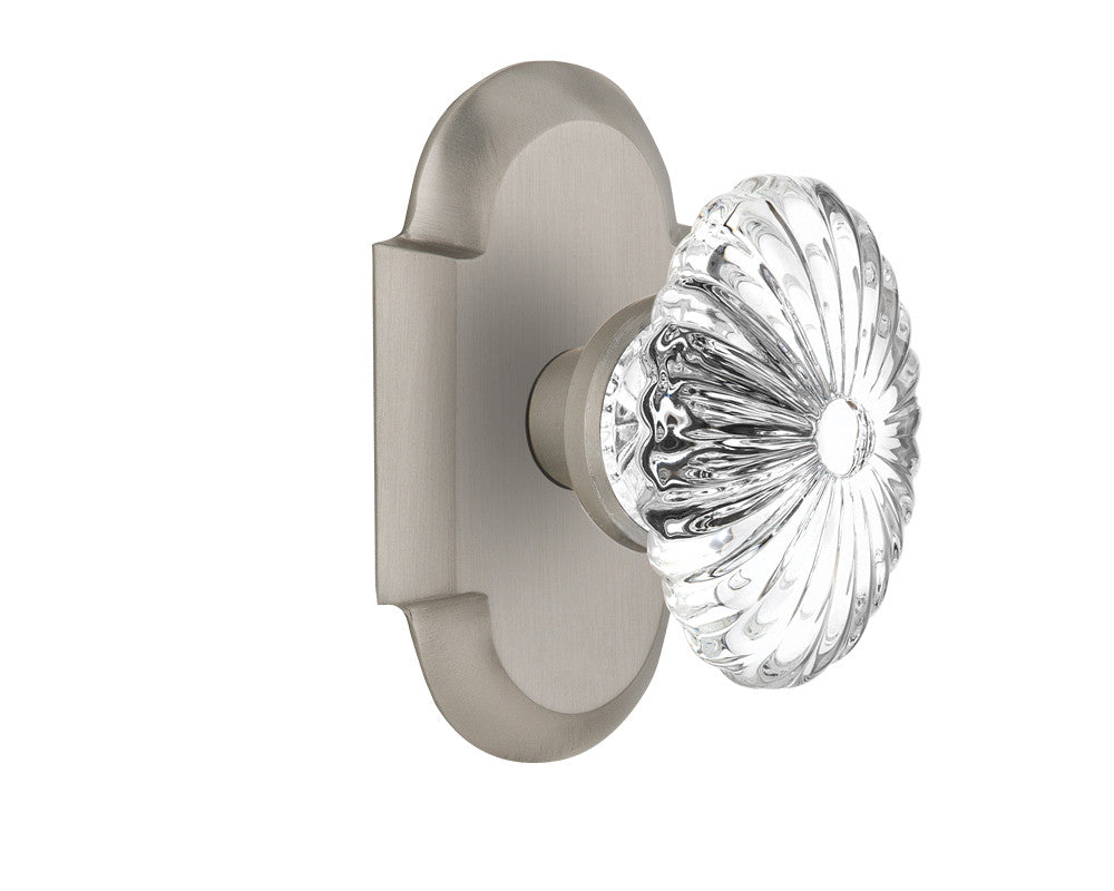 Nostalgic 713038: Cottage Backplate w/Oval Fluted Clear Glass Crystal Knob Single Dummy Door Set - Satin Nickel