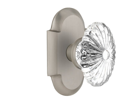 Nostalgic 713038: Cottage Backplate w/Oval Fluted Clear Glass Crystal Knob Single Dummy Door Set - Satin Nickel