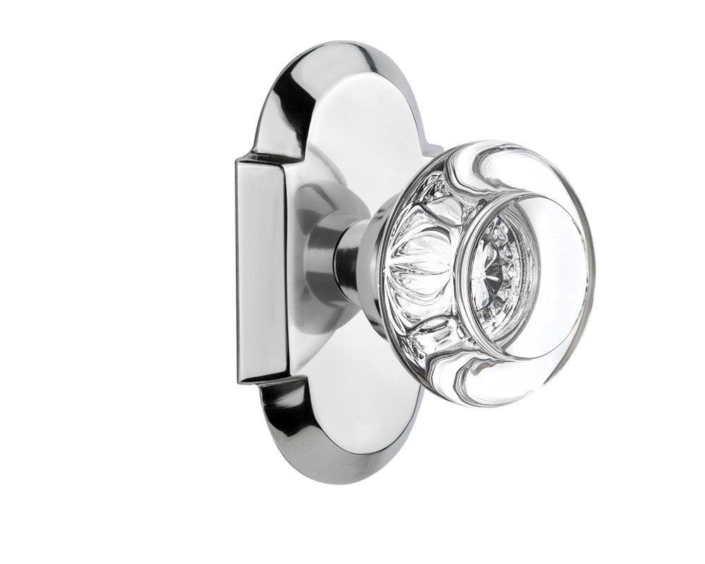 Nostalgic 713042: Cottage Backplate w/Round Clear Glass Crystal Knob Single Dummy Door Set - Bright Chrome