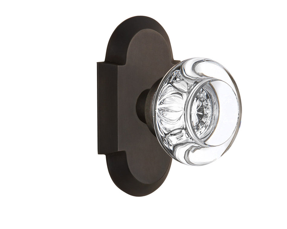 Nostalgic 713043: Cottage Backplate w/Round Clear Glass Crystal Knob Single Dummy Door Set - Oil-Rubbed Bronze
