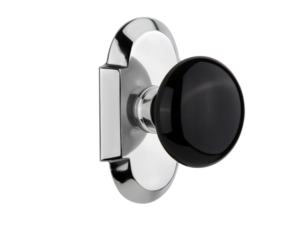 Nostalgic 713069: Cottage Backplate w/Black Porcelain Knob Single Dummy Door Set - Bright Chrome