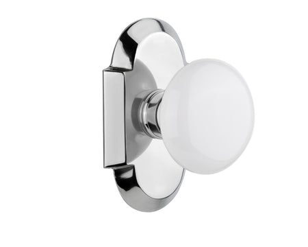 Nostalgic 713083: Cottage Backplate w/White Porcelain Knob Single Dummy Door Set - Bright Chrome