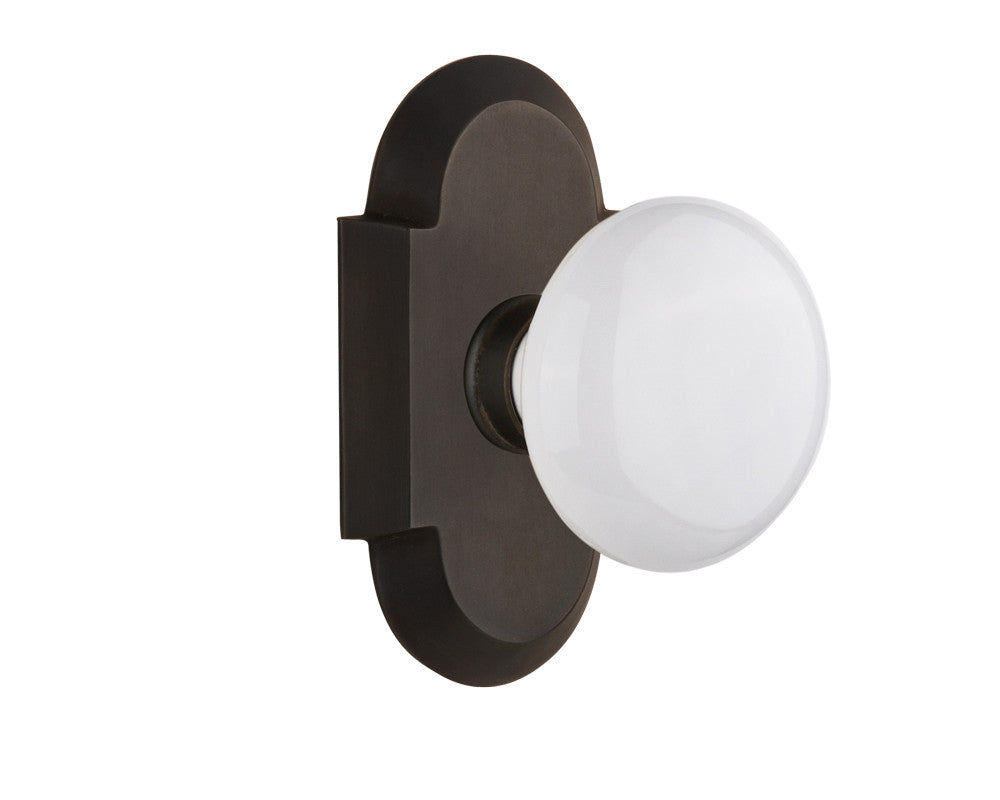 Nostalgic 713084: Cottage Backplate w/White Porcelain Knob Single Dummy Door Set - Oil-Rubbed Bronze