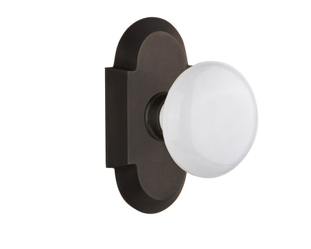 Nostalgic 713084: Cottage Backplate w/White Porcelain Knob Single Dummy Door Set - Oil-Rubbed Bronze
