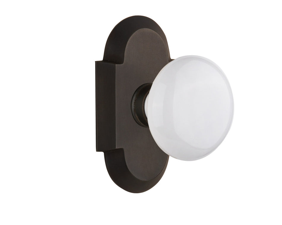 Nostalgic 713084: Cottage Backplate w/White Porcelain Knob Single Dummy Door Set - Oil-Rubbed Bronze