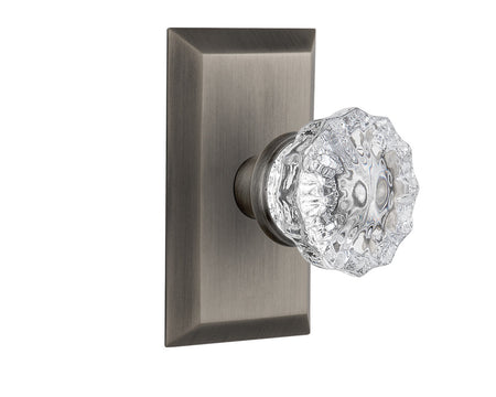 Nostalgic 713209: Studio Backplate w/Clear Crystal Glass Knob Passage Door Set - Antique Pewter