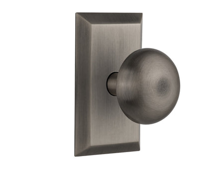 Nostalgic 713236: Studio Backplate w/New York Knob Passage Door Set - Antique Pewter