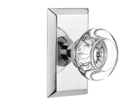 Nostalgic 713258: Studio Backplate w/Round Clear Glass Crystal Knob Passage Door Set - Bright Chrome