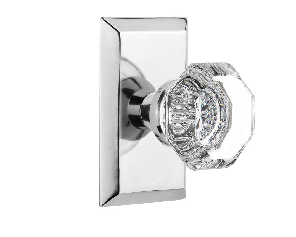 Nostalgic 713278: Studio Backplate w/Waldorf Knob Passage Door Set - Bright Chrome