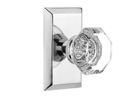 Nostalgic 713278: Studio Backplate w/Waldorf Knob Passage Door Set - Bright Chrome