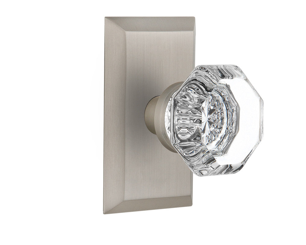 Nostalgic 713281: Studio Backplate w/Waldorf Knob Passage Door Set - Satin Nickel