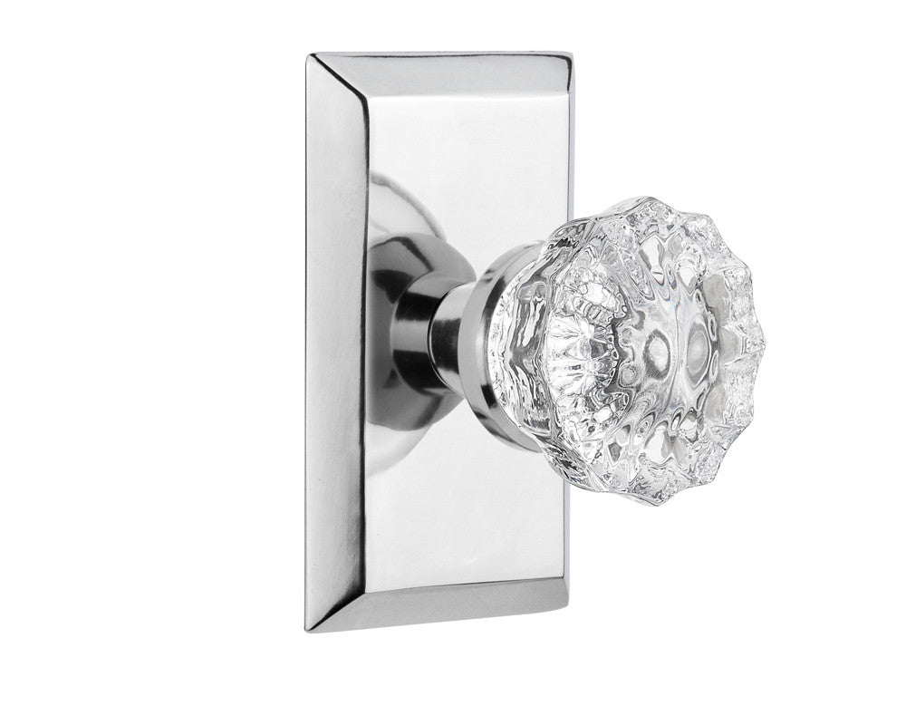 Nostalgic 713306: Studio Backplate w/Clear Crystal Glass Knob Privacy Door Set - Bright Chrome