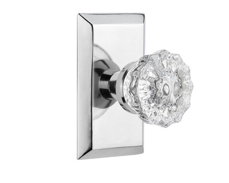 Nostalgic 713306: Studio Backplate w/Clear Crystal Glass Knob Privacy Door Set - Bright Chrome