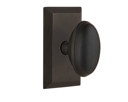 Nostalgic 713321: Studio Backplate w/Homestead Knob Privacy Door Set - Oil-Rubbed Bronze