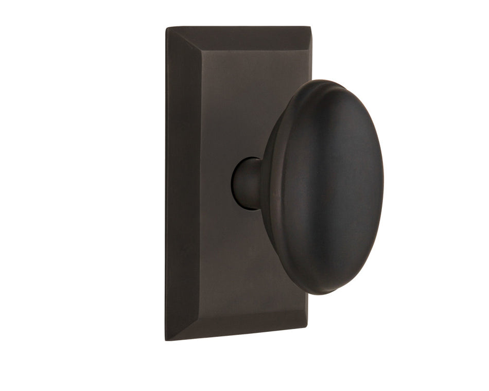 Nostalgic 713321: Studio Backplate w/Homestead Knob Privacy Door Set - Oil-Rubbed Bronze