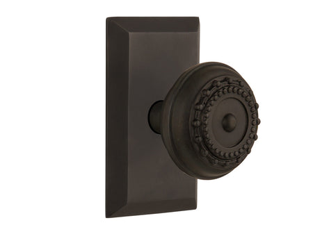 Nostalgic 713327: Studio Backplate w/Meadows Knob Privacy Door Set - Oil-Rubbed Bronze