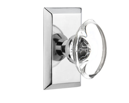 Nostalgic 713340: Studio Backplate w/Oval Clear Glass Crystal Knob Privacy Door Set - Bright Chrome