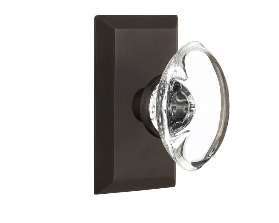 Nostalgic 713341: Studio Backplate w/Oval Clear Glass Crystal Knob Privacy Door Set - Oil-Rubbed Bronze