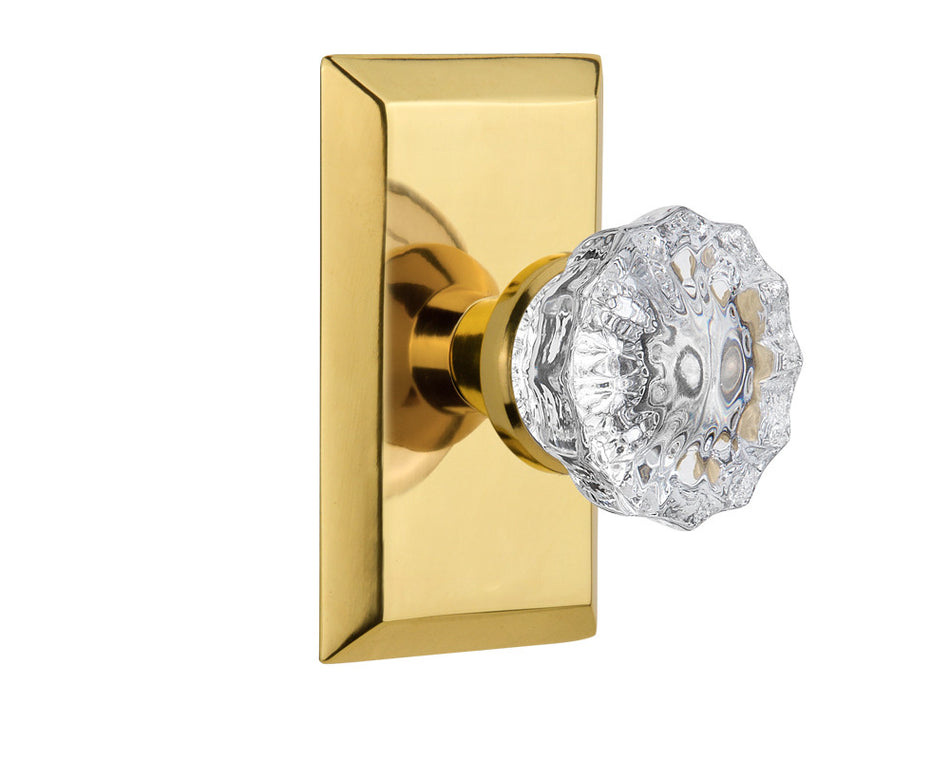 Nostalgic 713404: Studio Backplate w/Clear Crystal Glass Knob Single Dummy Door Set - Polished Brass